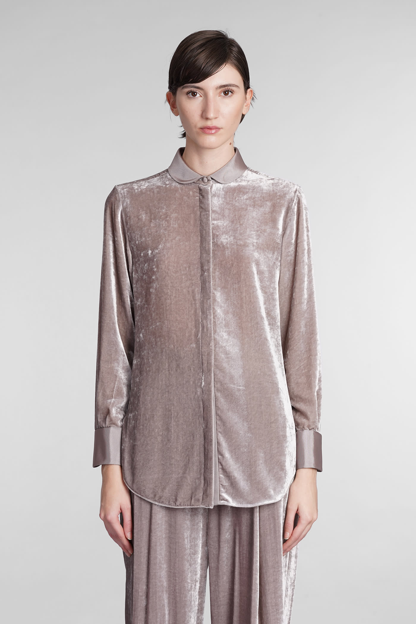 Emporio Armani Shirt In Grey Velvet