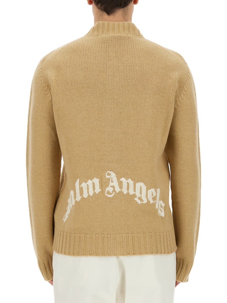 Shop Palm Angels Cardigan With Logo In Beige
