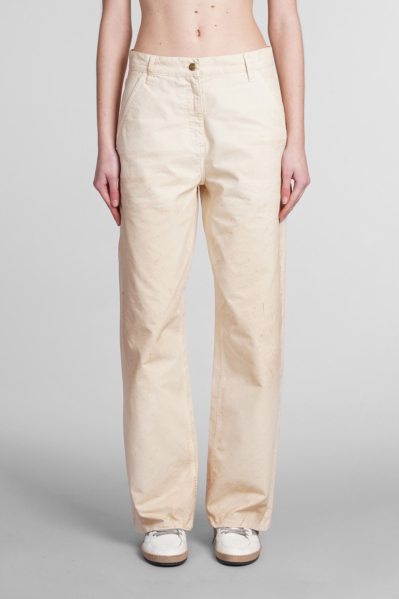 Shop Golden Goose Pants In Beige Cotton