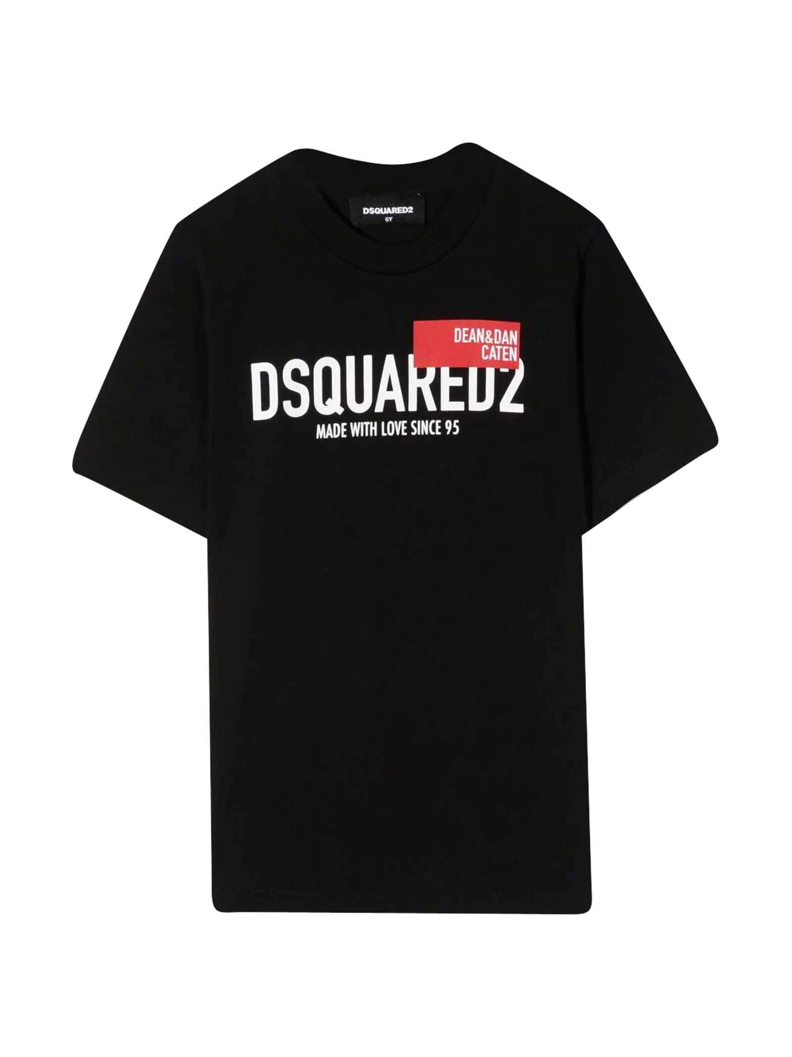 Dsquared2 Black Teen T-shirt With Frontal Print Dsquared Kids