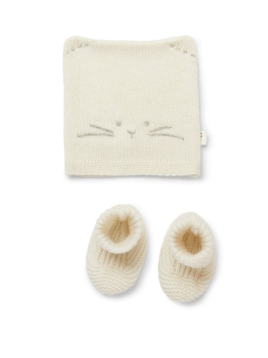 Teddy &amp; Minou Babies' Tricot Hat And Shoes In White