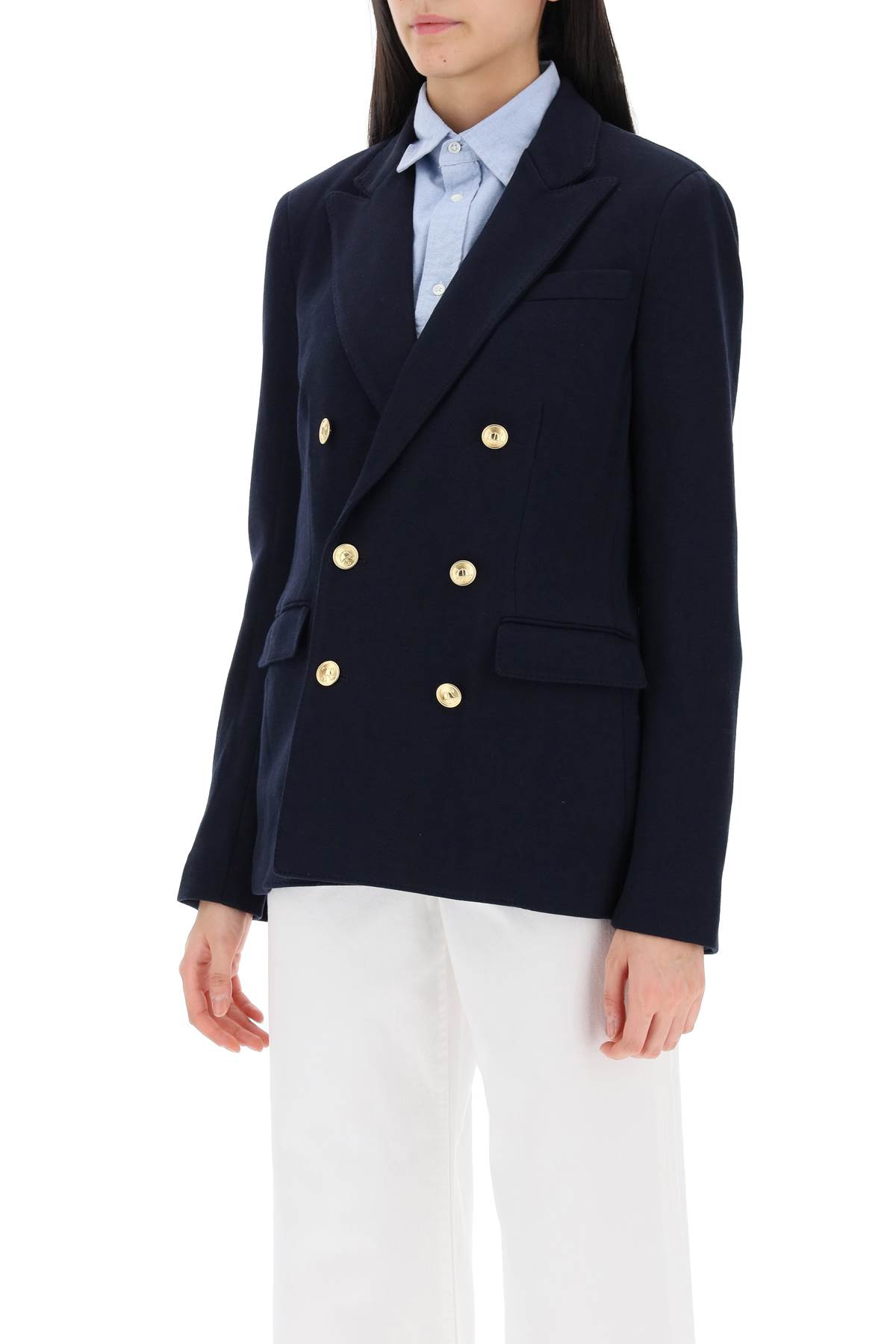 Polo Ralph Lauren Womens Shoulder Pads Long Sleeve Two-button Blazer In Park Avenue Navy