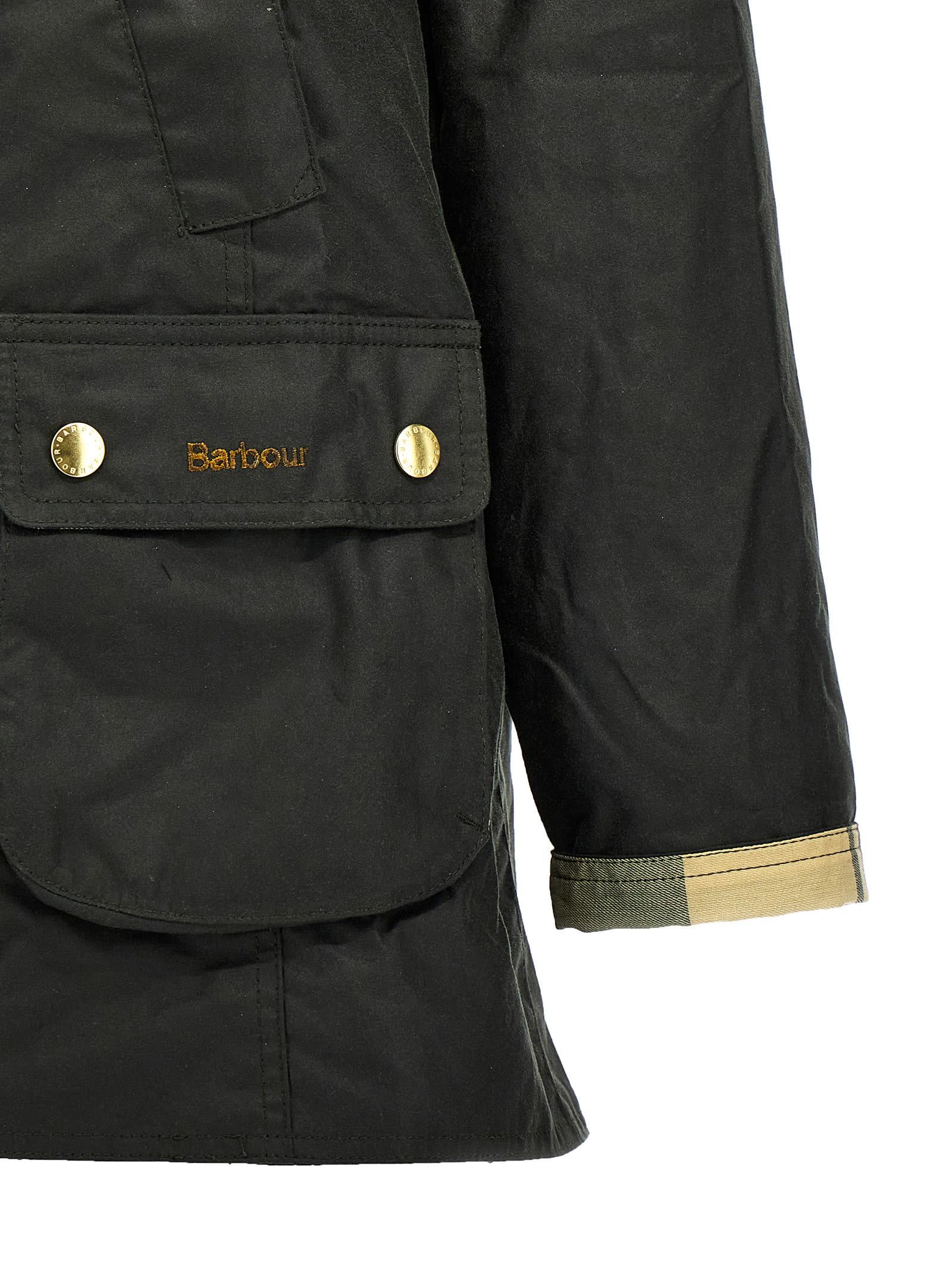 Barbour Waxed Cotton Casual Jacket With Corduroy Collar In Green