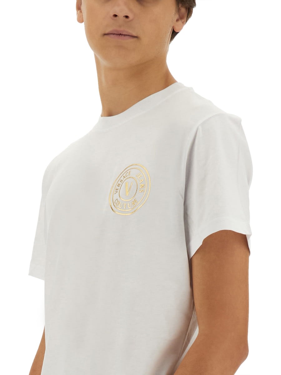Shop Versace Jeans Couture V-emblem T-shirt In White