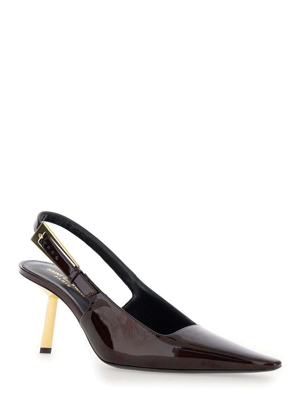 Shop Saint Laurent Lee Bordeaux Slingback Pumps With Geometric Stiletto Heel In Leather Woman