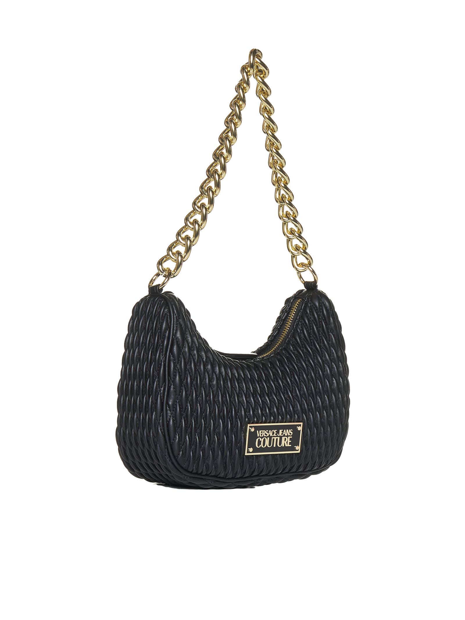 Versace Jeans Couture Logo-plaque Quilted Shoulder Bag In Black