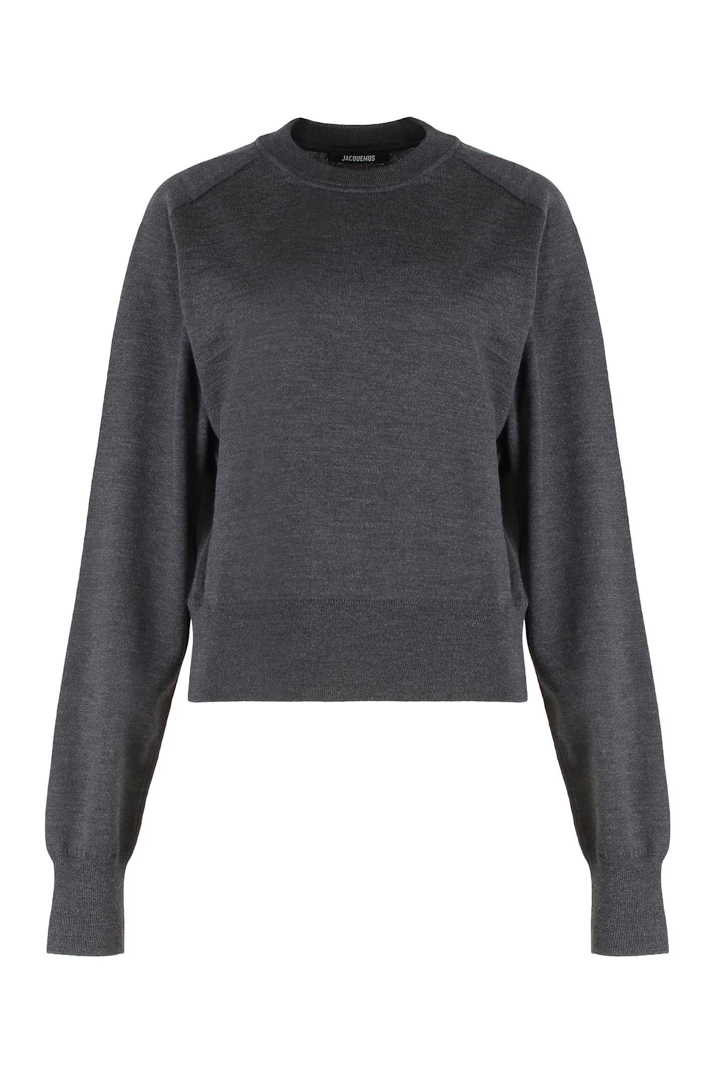 Jacquemus Sweater With Round Neck Brode In Merino Wool In Gray
