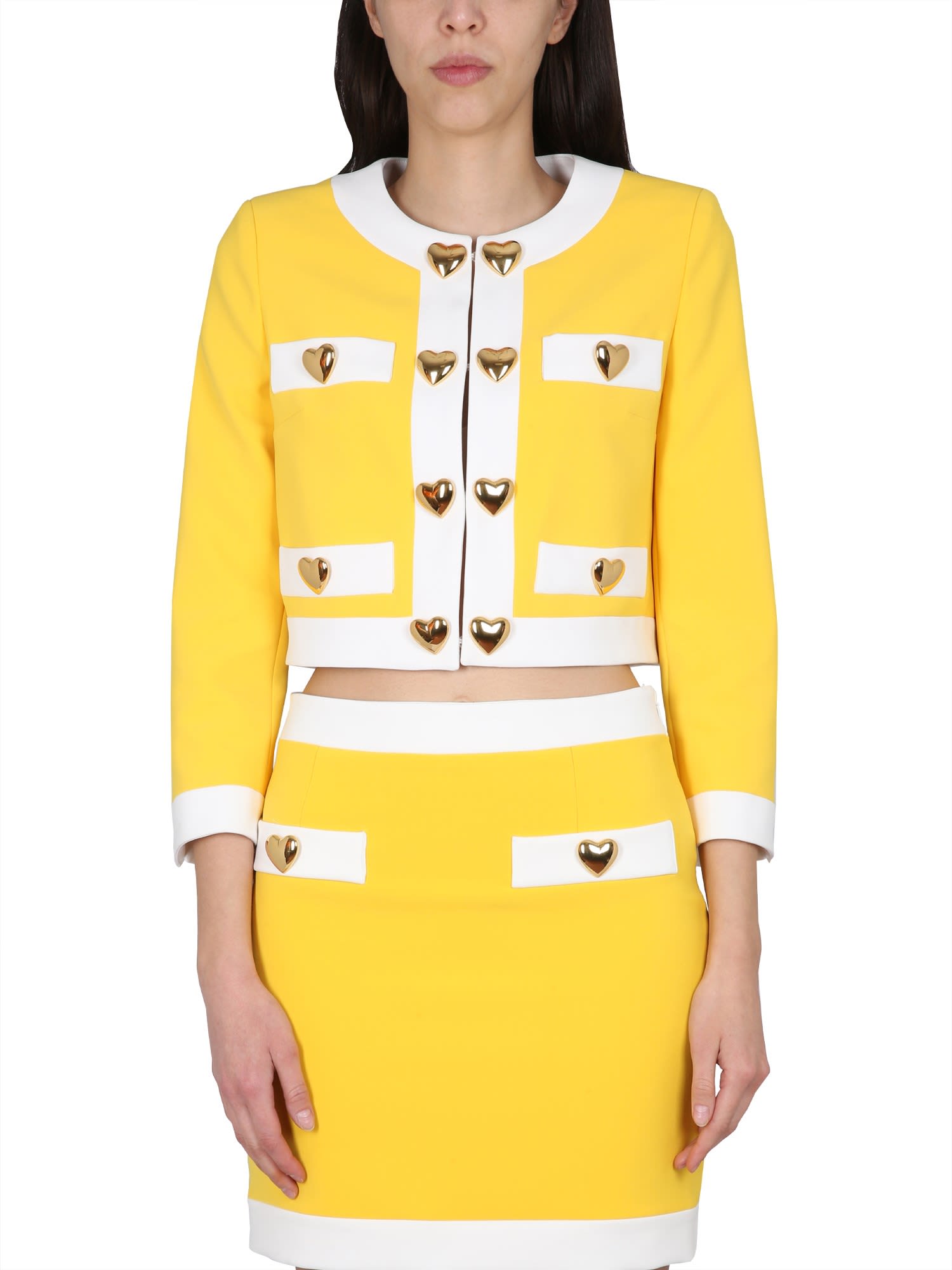 Moschino Heart Buttons Crepe Jacket In Yellow