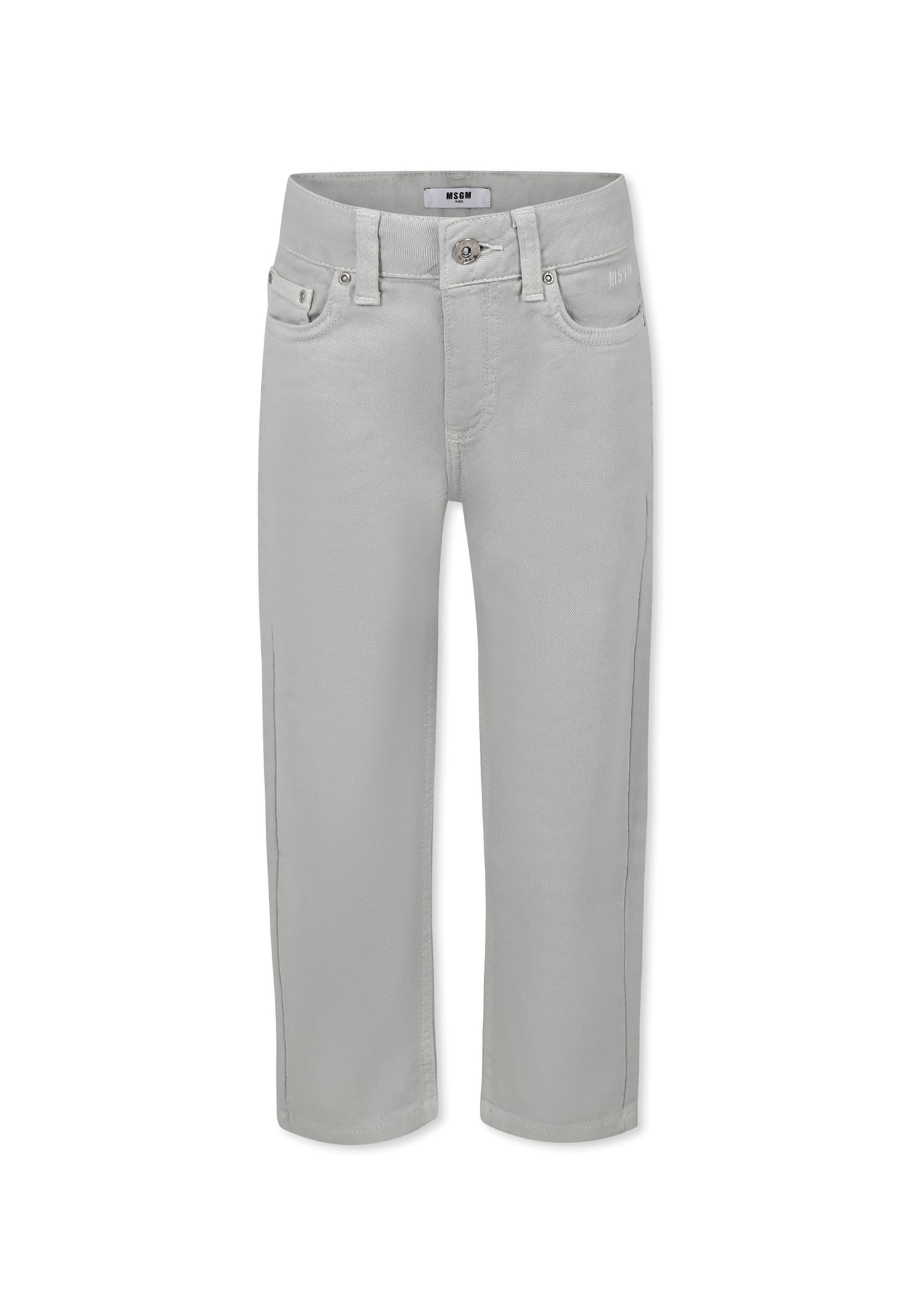 Msgm Grey Jeans For Girl With Logo In Gray