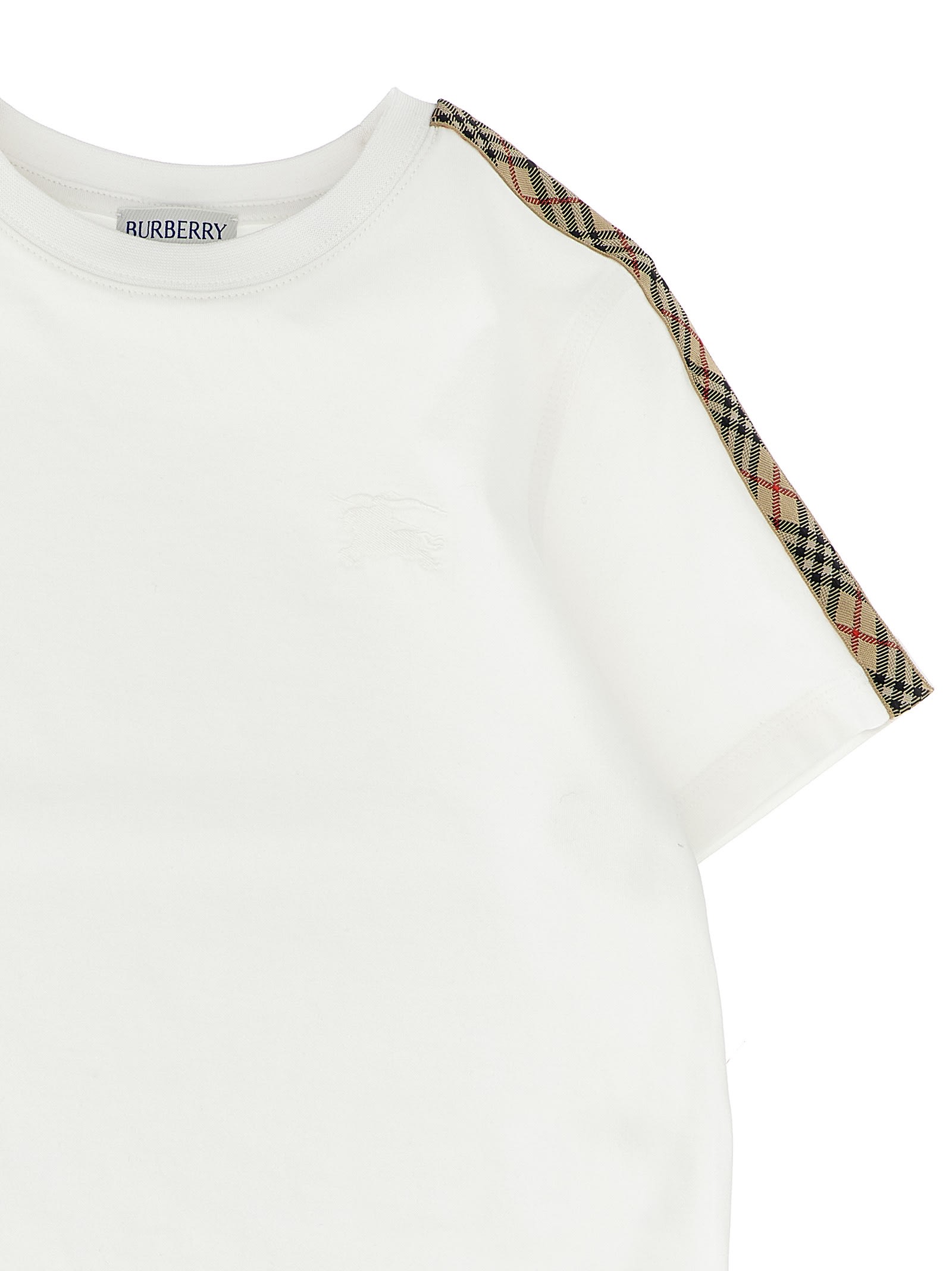 Burberry Childrens Check Trim Cotton T-shirt In White