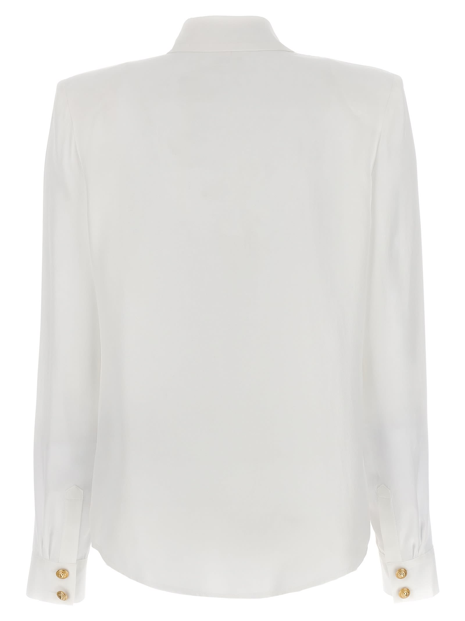 Shop Balmain 2 Pkts Crepe De Chine Buttoned Shirt In White