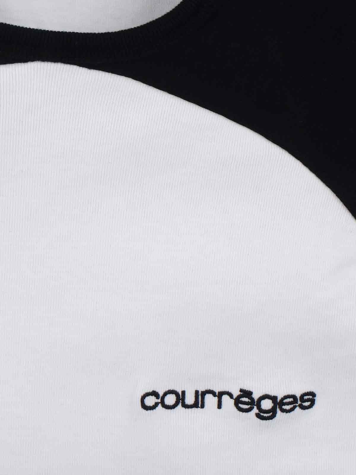 Courrèges Long-sleeved Contrast T-shirt With Rounded Hem And Logo Print In White