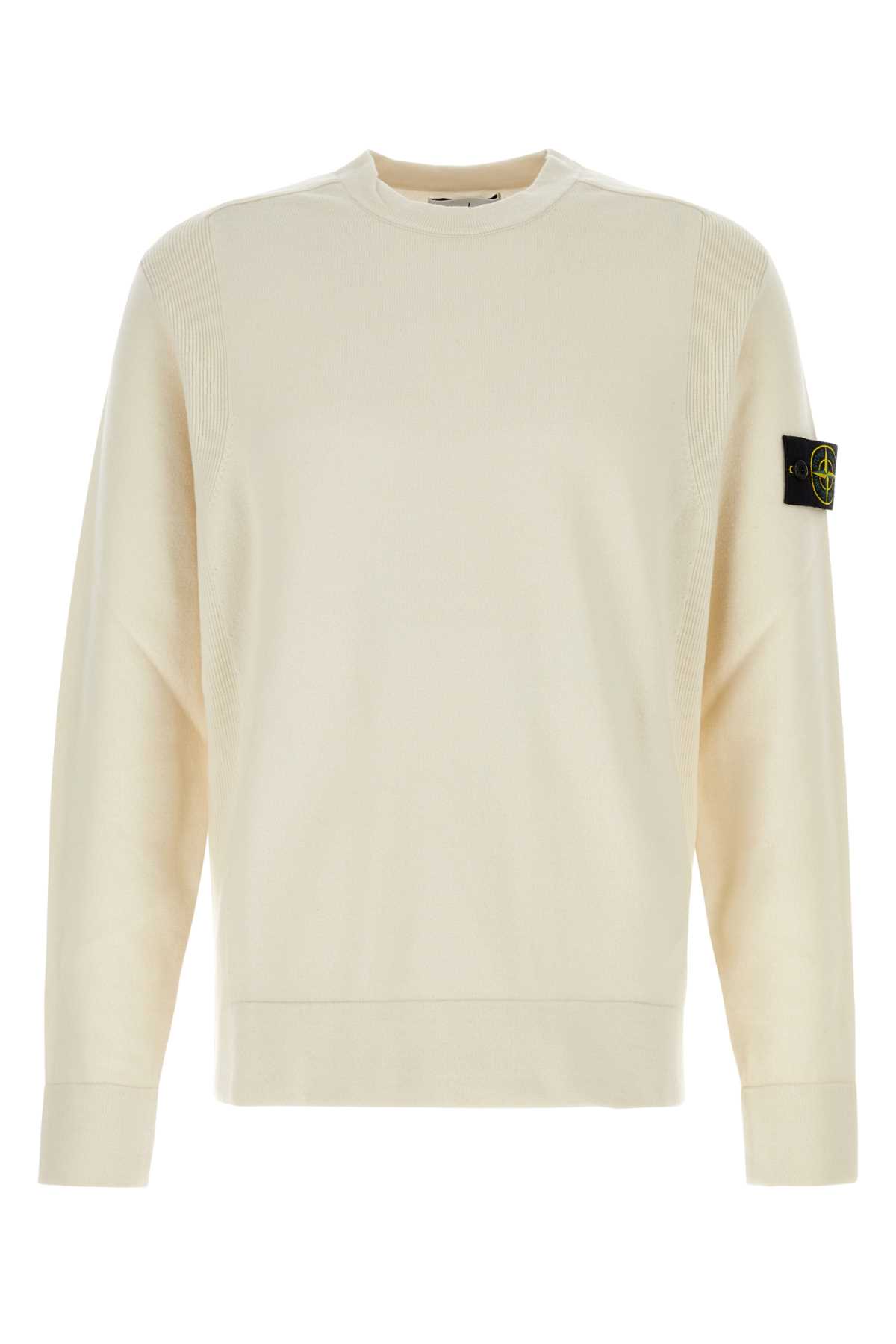 Shop Stone Island Ivory Wool Blend Sweater In Plaster