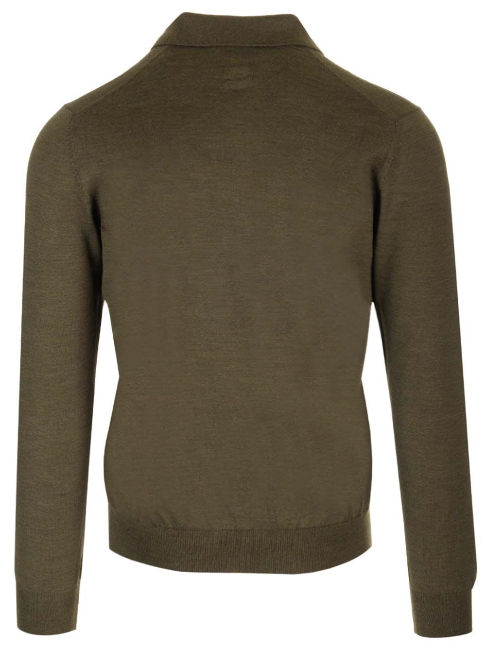 Shop Lardini Green Wool Long-sleeved Polo Shirt