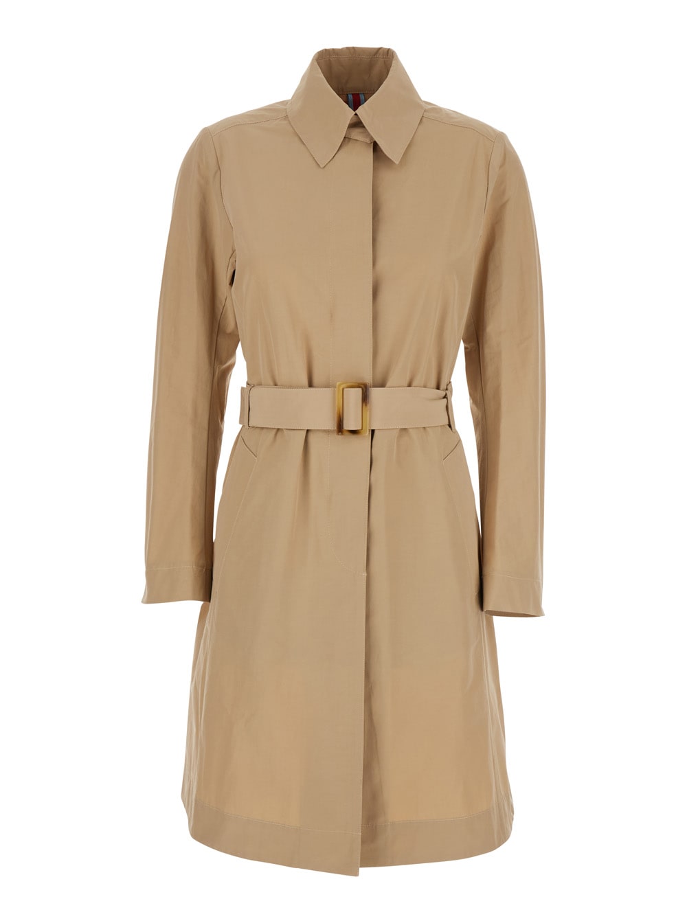 Merci Beige Trench Coat With Classic Collar And Adjustable Belt In Fabric Woman In Brown