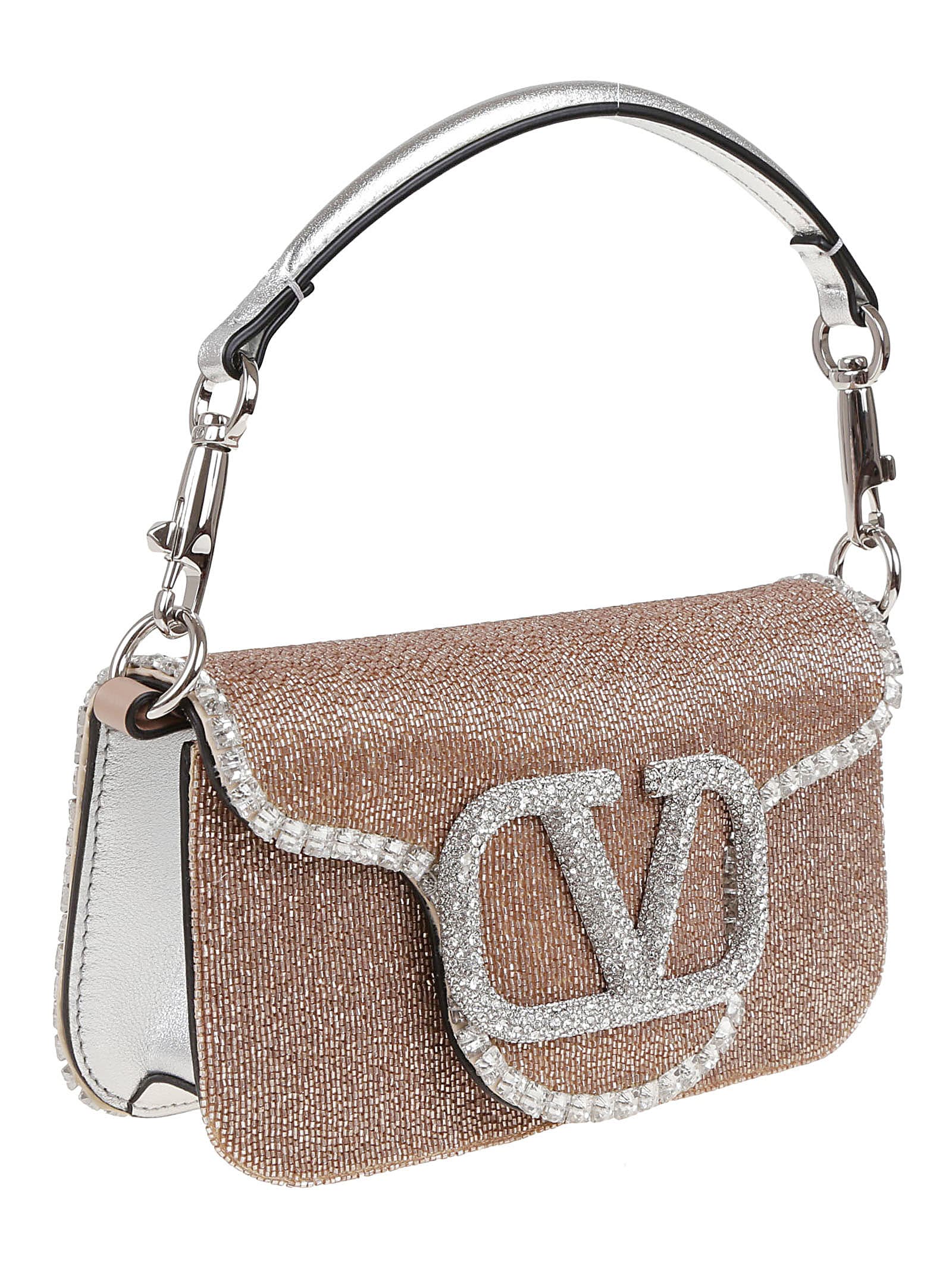 Shop Valentino Small Shoulder Bag Loco` In Mqt Crystal Rose Cannelle Silver R Cann Crys