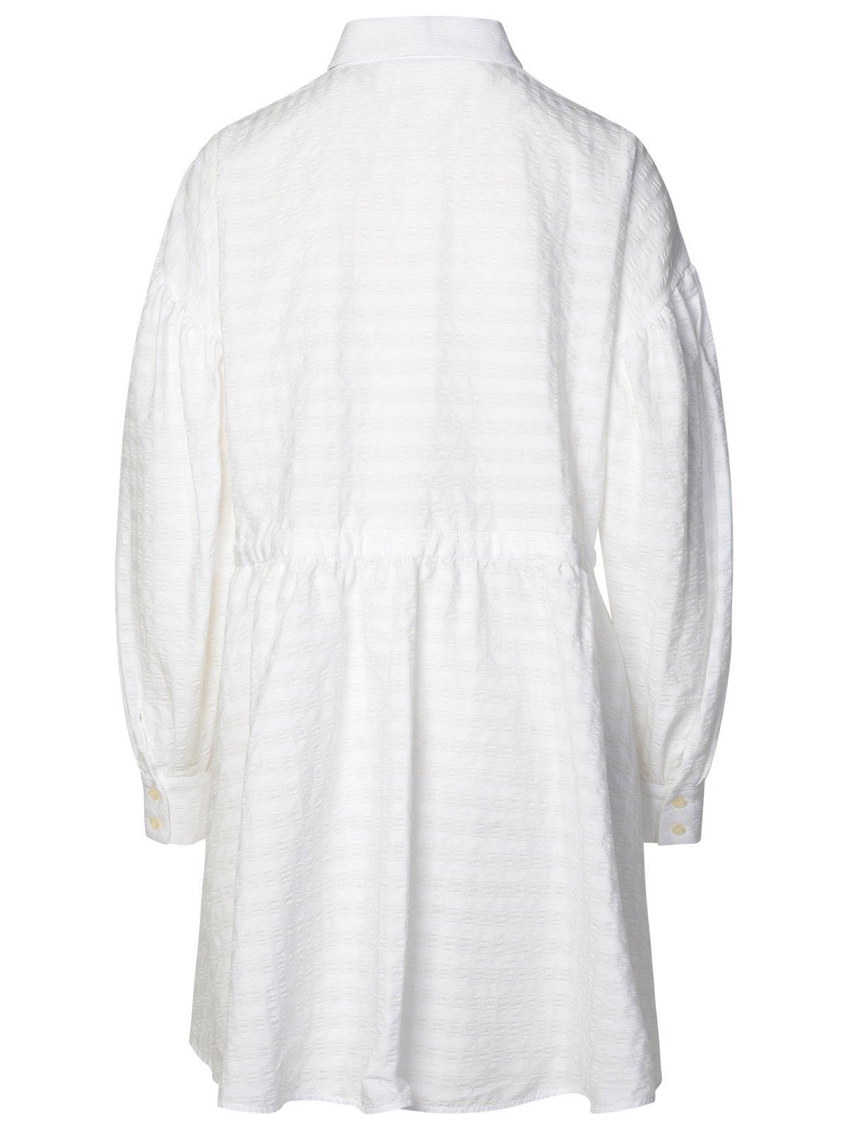 Shop Msgm Drawstring Tie-waist Striped Shirt Dress In White