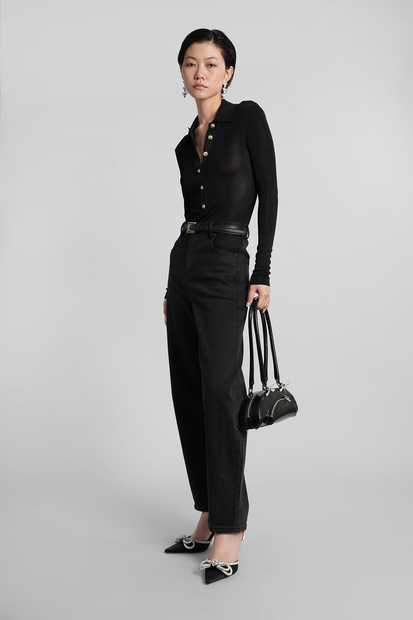 Self-portrait Viscose Knit Bodysuit In Black