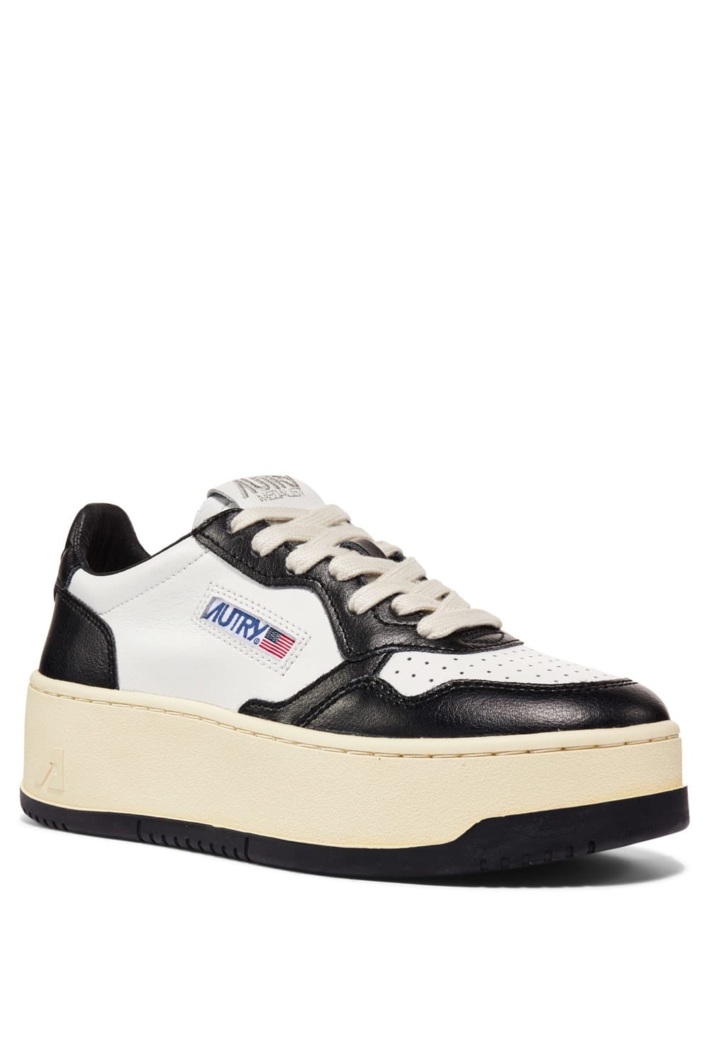 Shop Autry Platform Low Leat Leat In Wht Blk