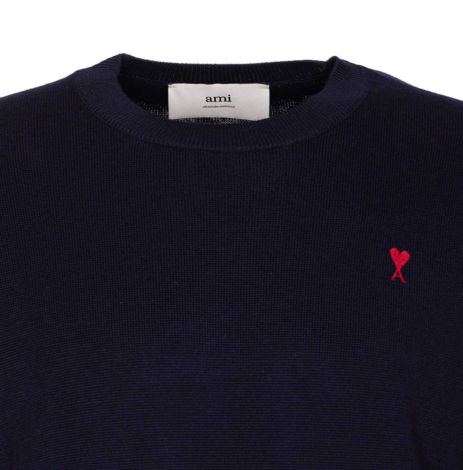 Ami Alexandre Mattiussi Ami Navy Blue Cotton Jersey Sweater With Signature Embroidered Motif In Blue
