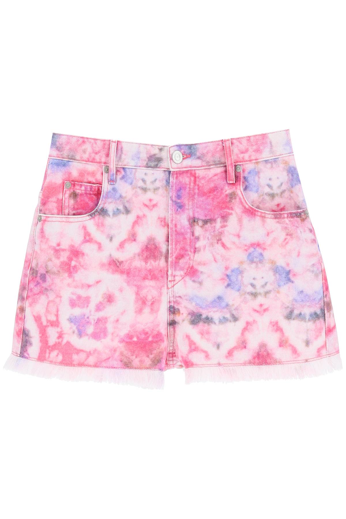 Shop Marant Etoile Lesia Tie-dye Denim Shorts In Mulberry (pink)