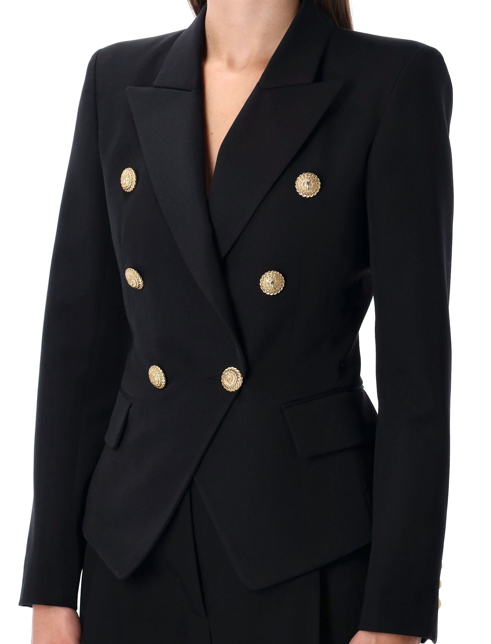 Balmain Wool Blazer With Flap Pockets And Gold-tone Buttons In Black