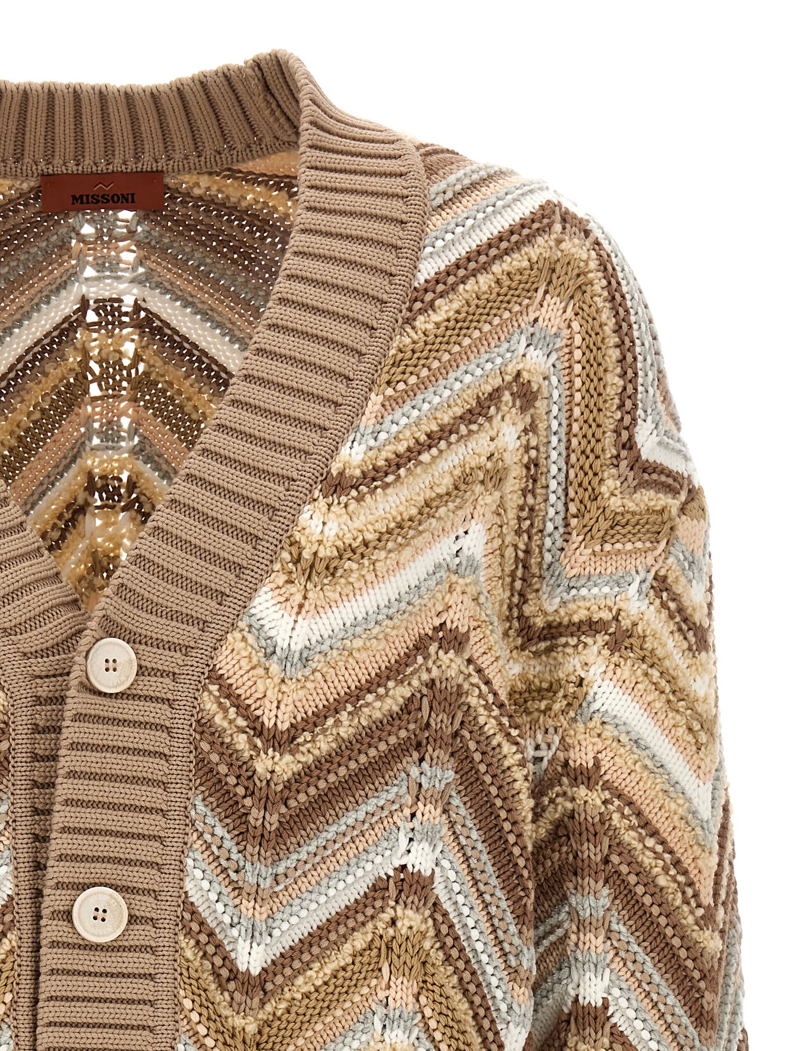 Shop Missoni Zig Zag Cardigan In Beige