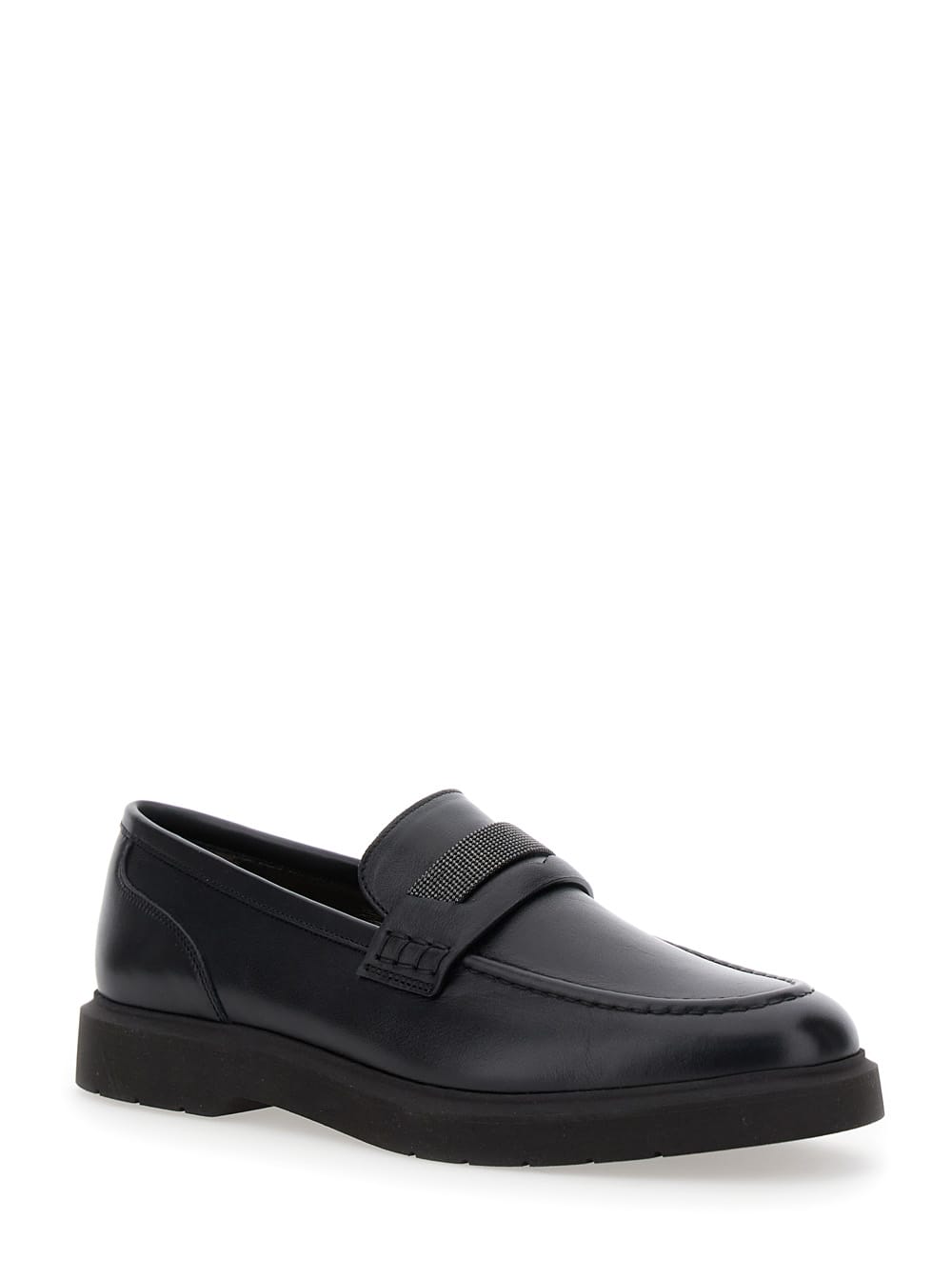 Shop Brunello Cucinelli Black Loafers With Monile Detail In Leather Woman