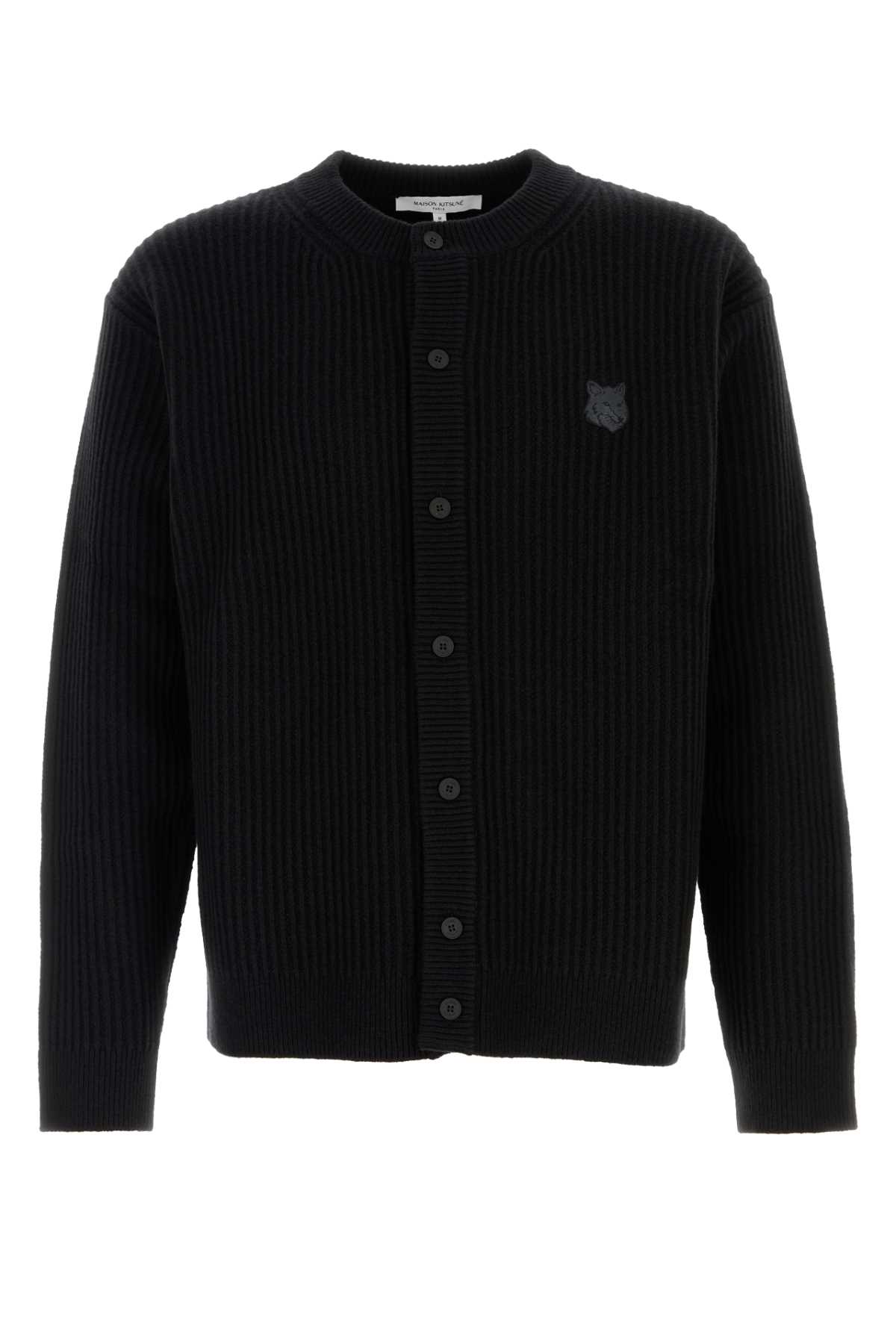 Maison Kitsuné Fox Head Wool Ribbed Cardigan Clothing In Black