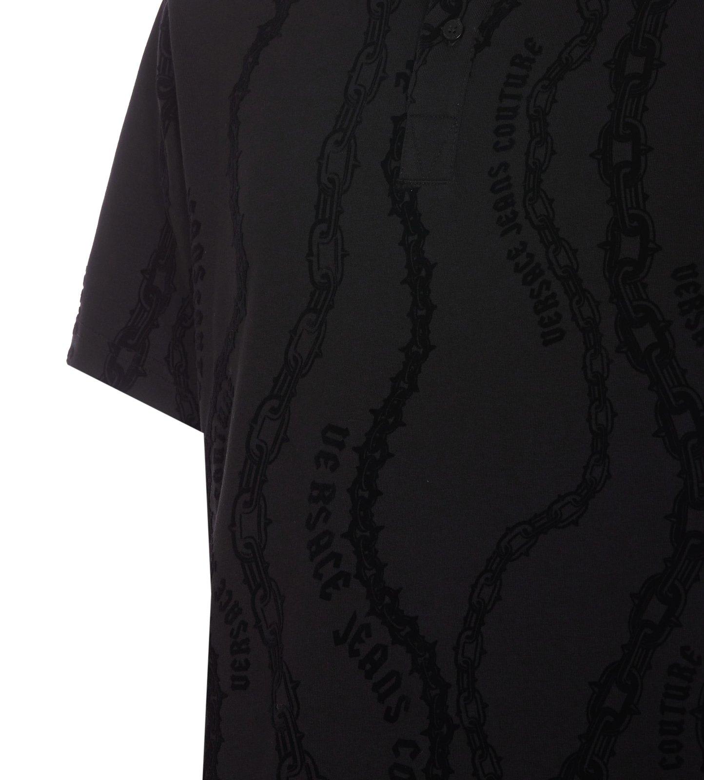 Shop Versace Jeans Couture Short Sleeved Jersey Polo Shirt In Black