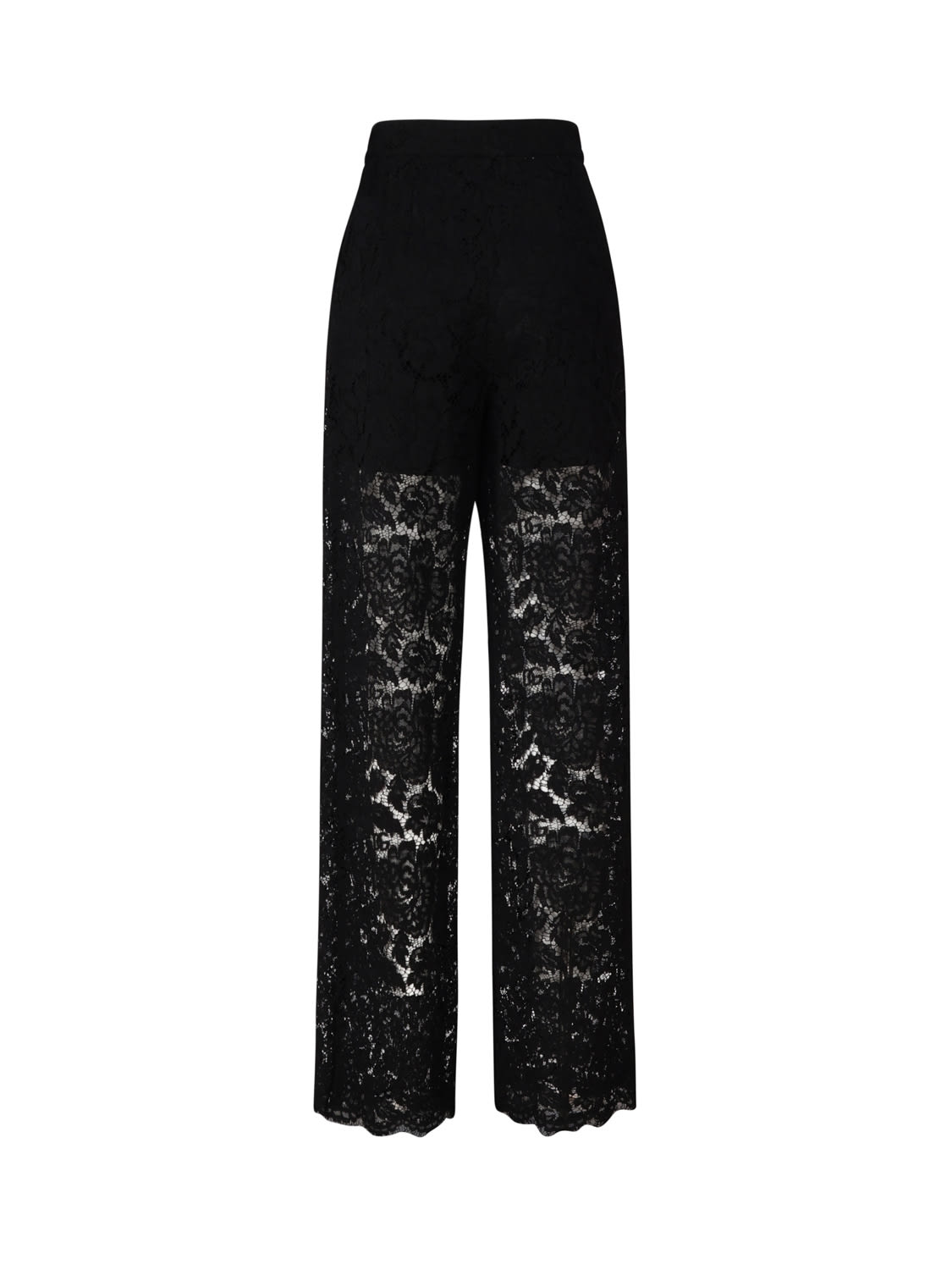 Shop Dolce & Gabbana Stretch Lace Logoed Flare Pants In Black