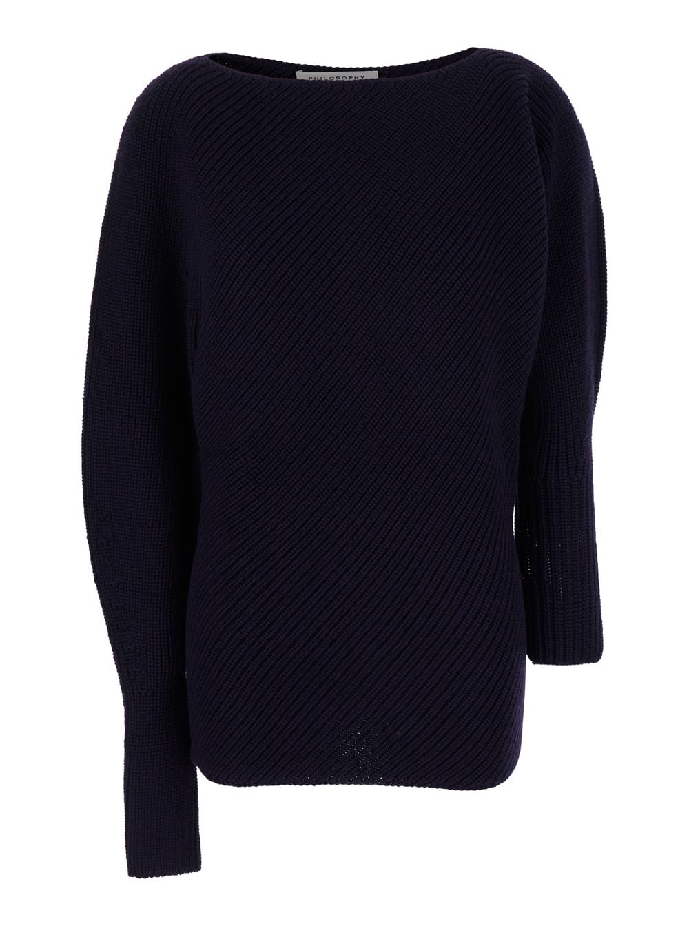 Shop Philosophy Di Lorenzo Serafini Blue Asymmetric Sweater With Boat Neck In Wool Blend Woman