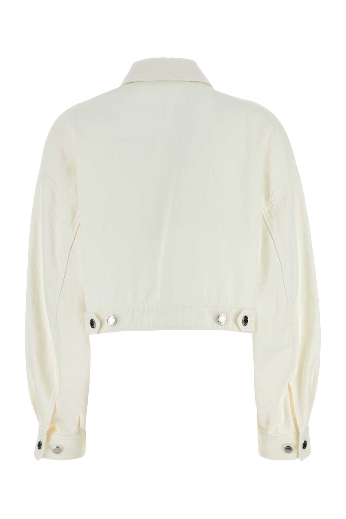 Prada Jacket Denim Chest Pocket Collared Cropped In White