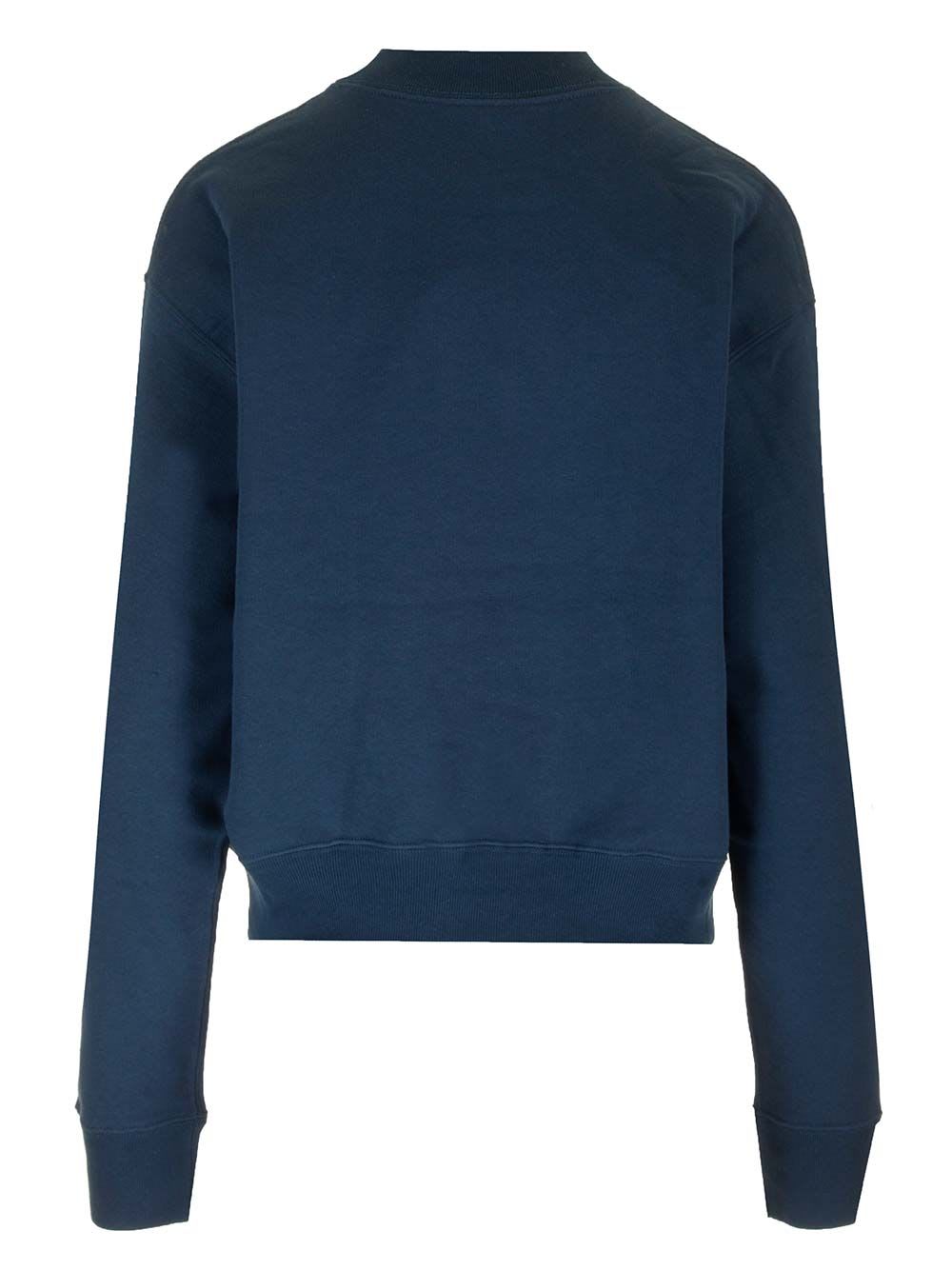 Chloé Mockneck Cotton Sweatshirt With Logo In Blue