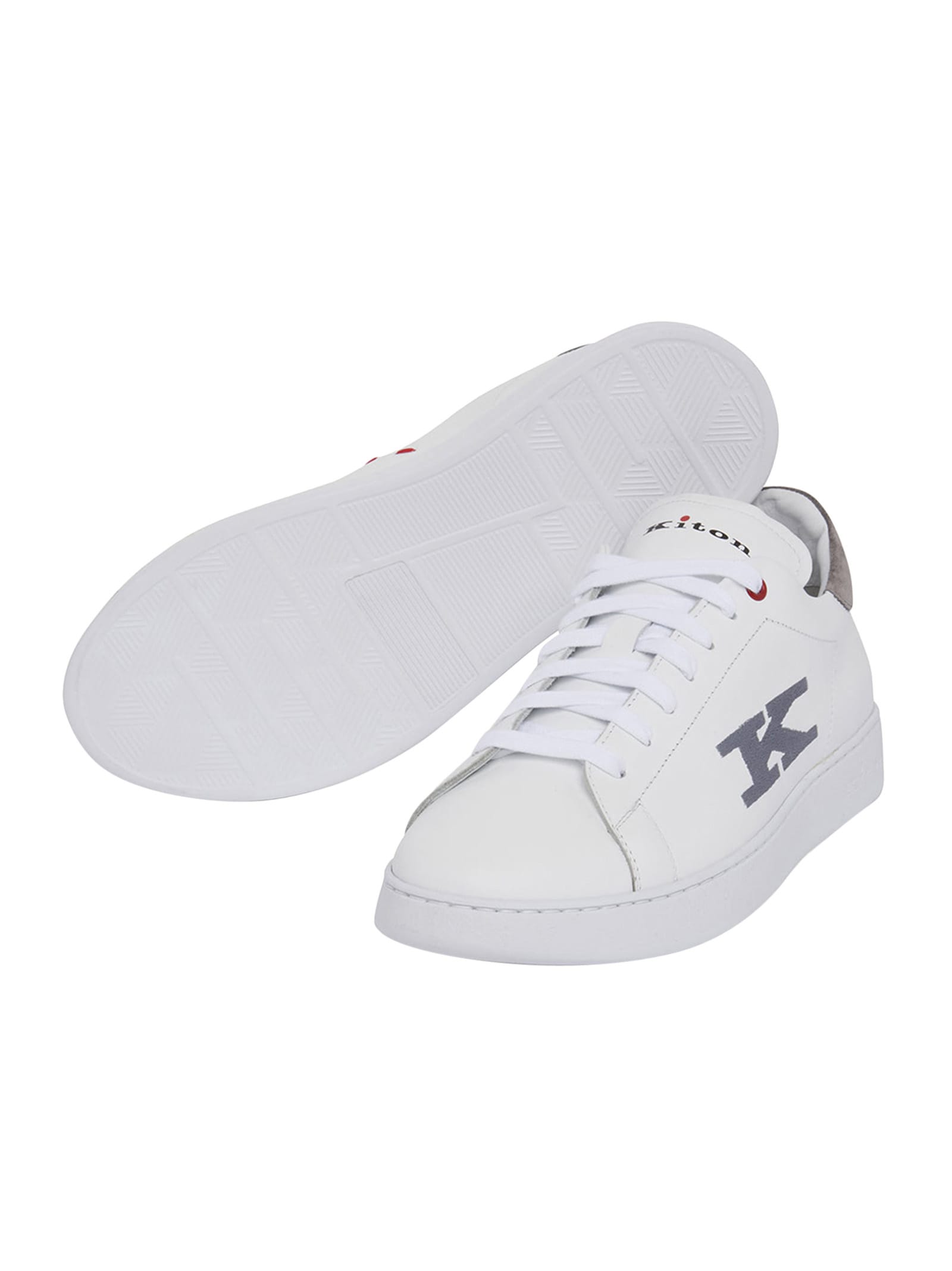 Shop Kiton Sneakers Shoes Calfskin In White/lead
