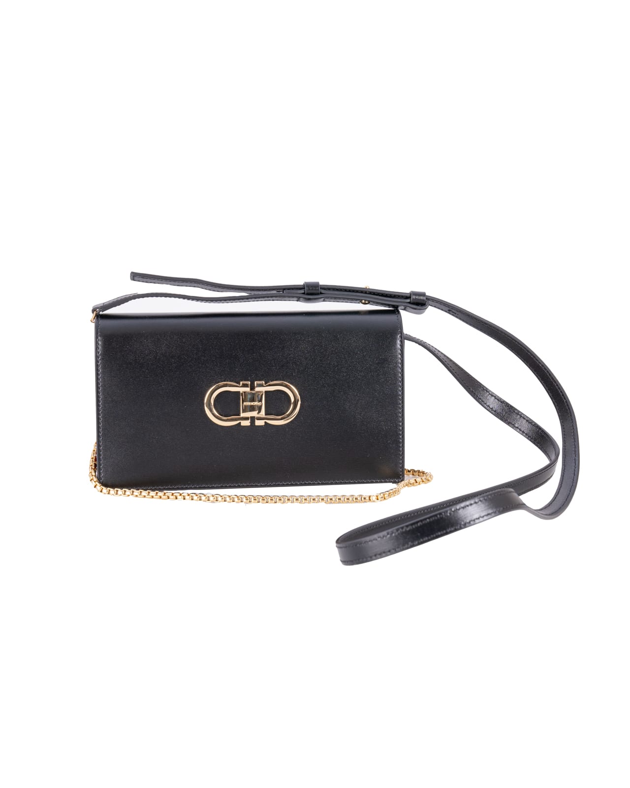 Ferragamo Black Mini Crossbody Bag With Gancini Logo In Leather Woman In Black