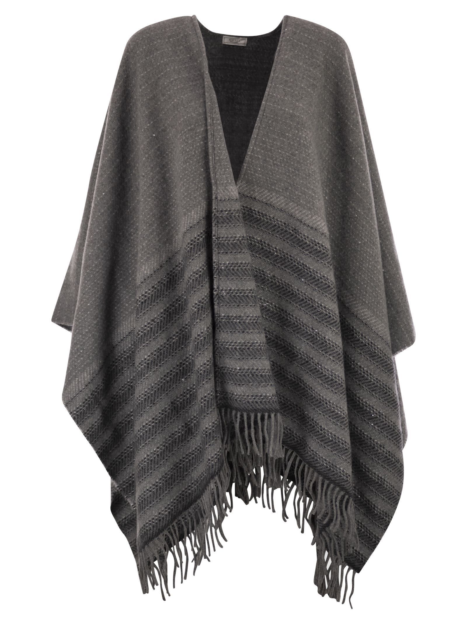 Peserico Virgin Wool And Cashmere Cape In Gray