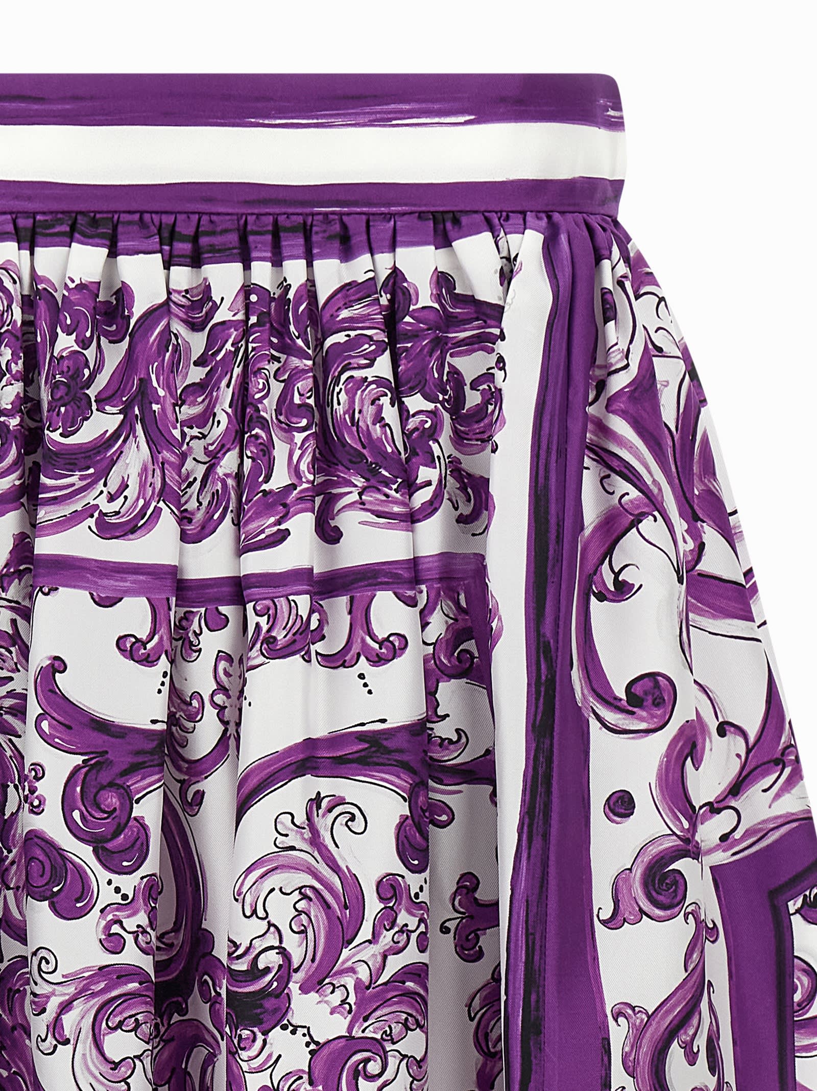 Dolce & Gabbana Maiolica Print Silk Skirt In Multi