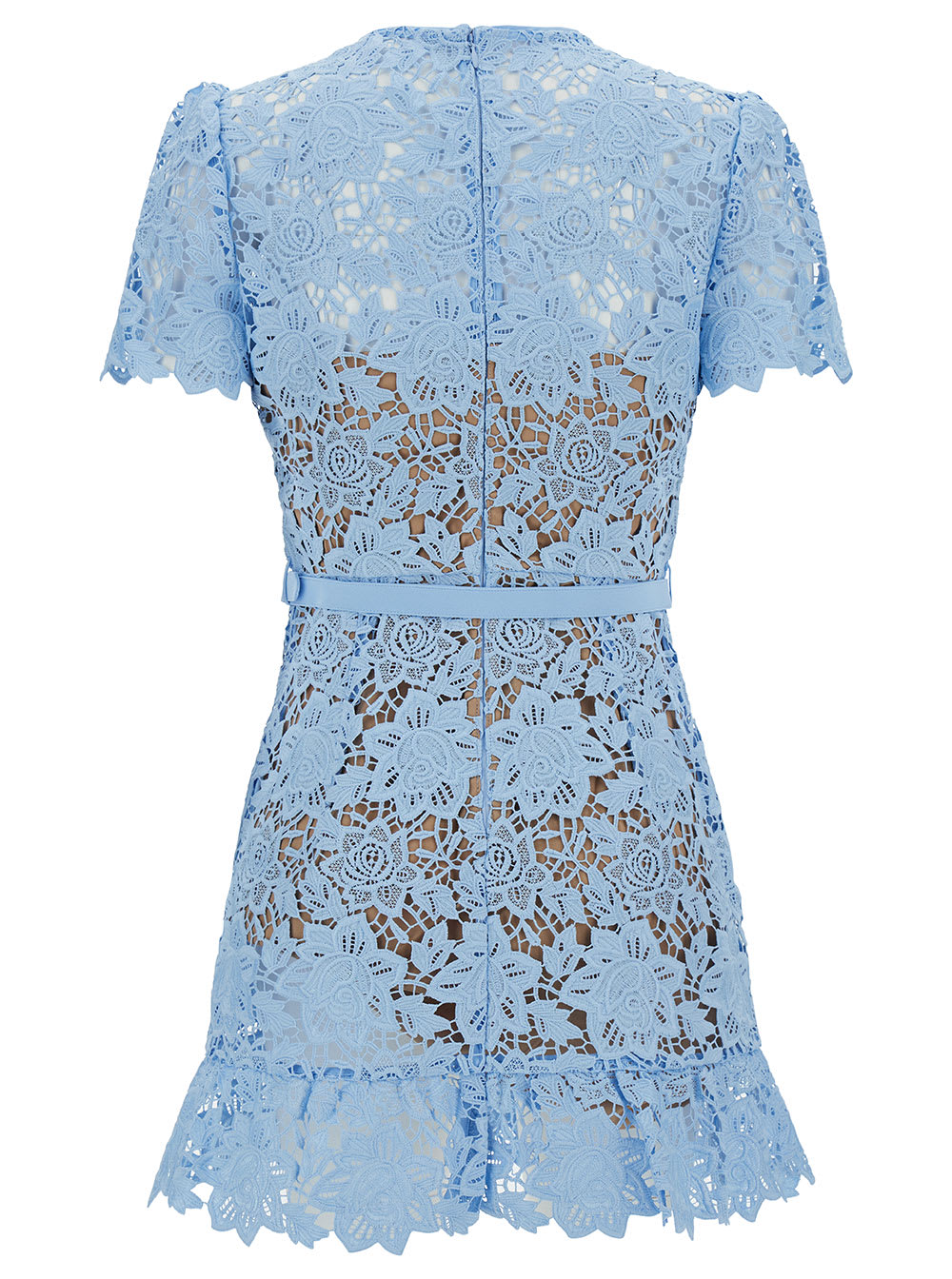 Shop Self-portrait Mini Blue Dress With Jewel Buttons In Lace Woman