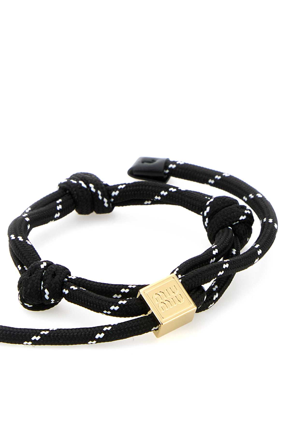 Miu Miu Adjustable Rope Knot Bracelet With Gold Accent In Black