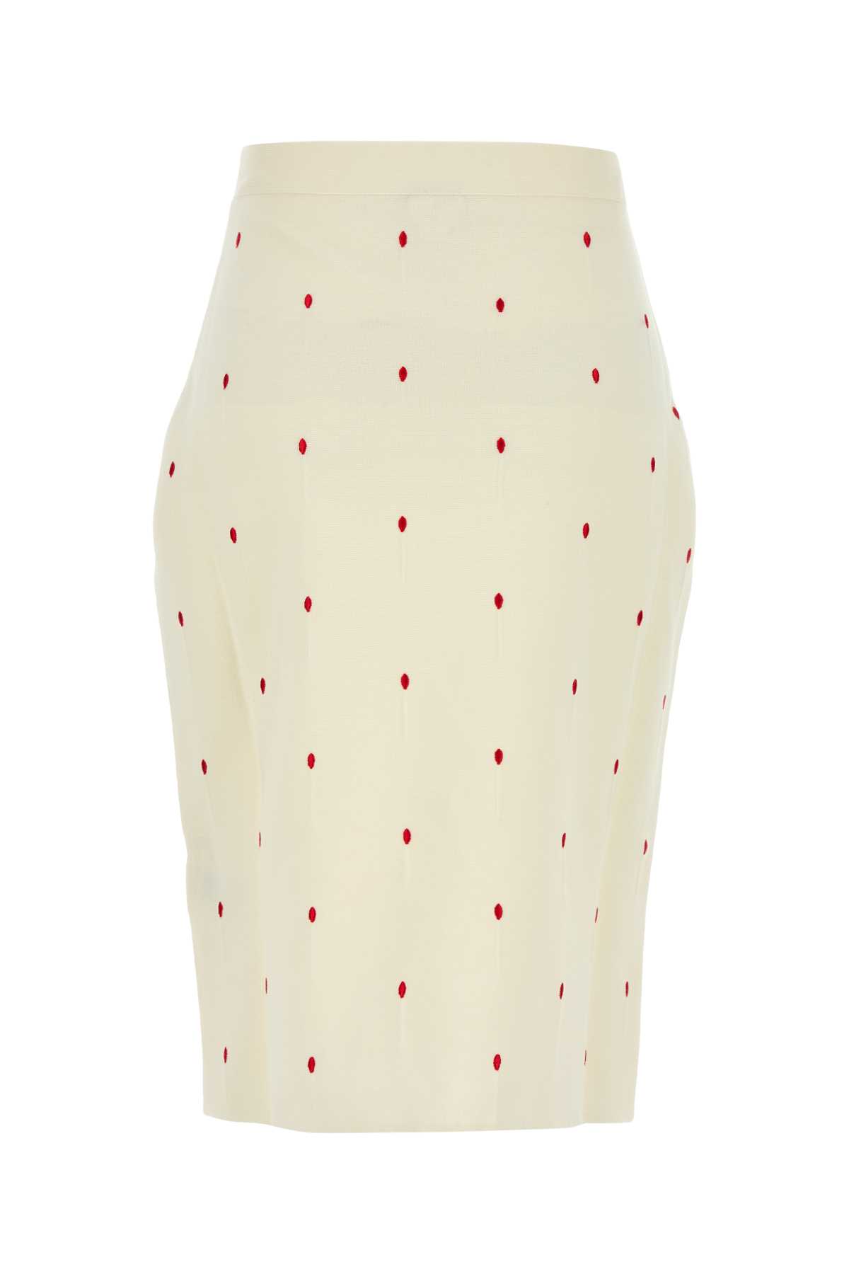 Bottega Veneta Womens Matches Embroidered Fine-knit Cotton-blend Midi Skirt Chalk-vernis In Chalkvernis