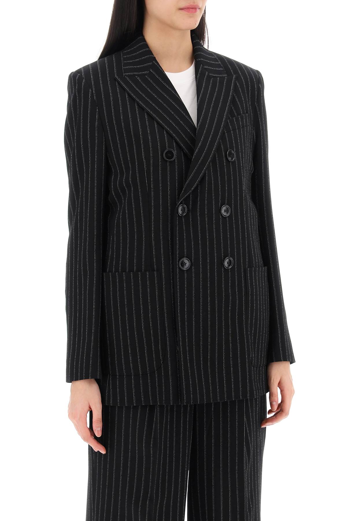 Shop Ami Alexandre Mattiussi Double-breasted Pinstripe In Noir Craie (black)