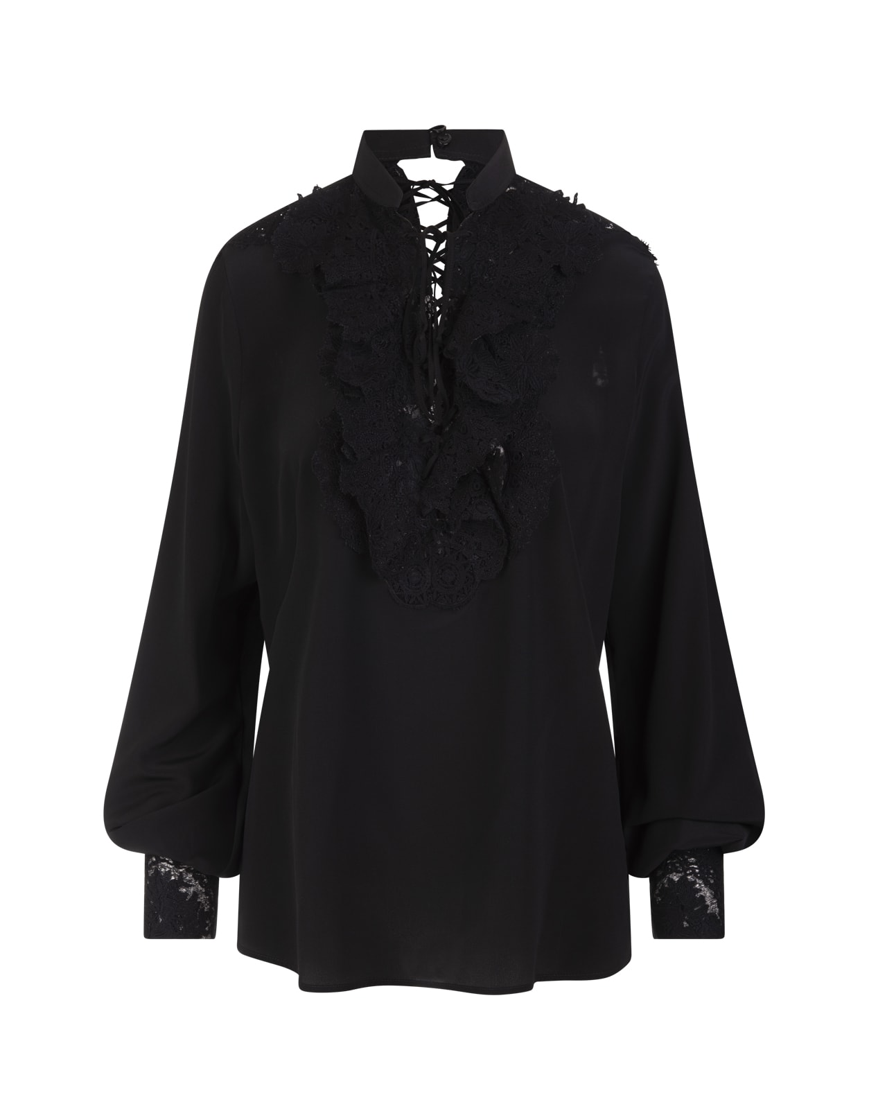 Ermanno Scervino Black Silk Shirt With Lace