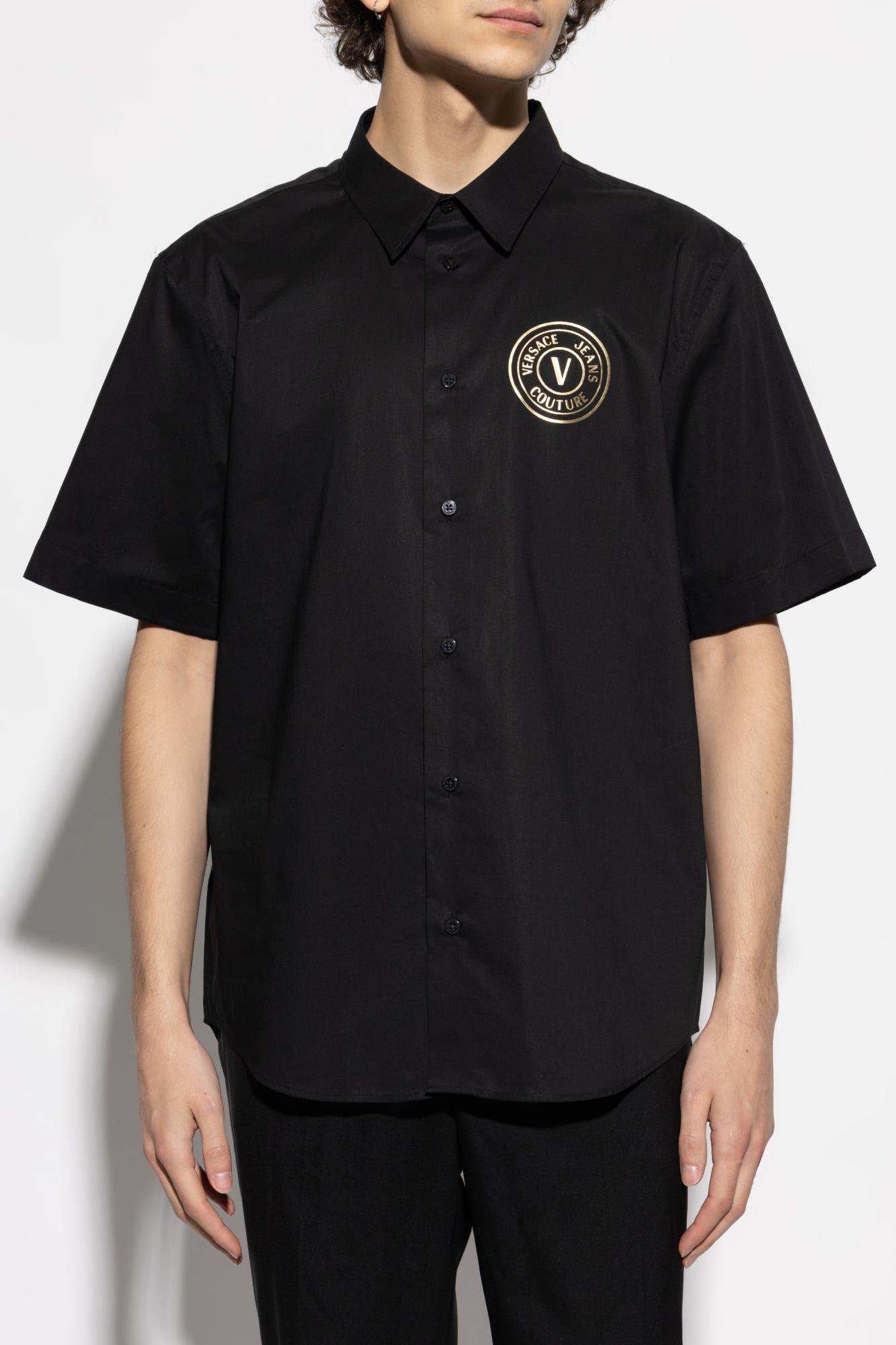Shop Versace Jeans Couture Shirt With Logo In Black Gold
