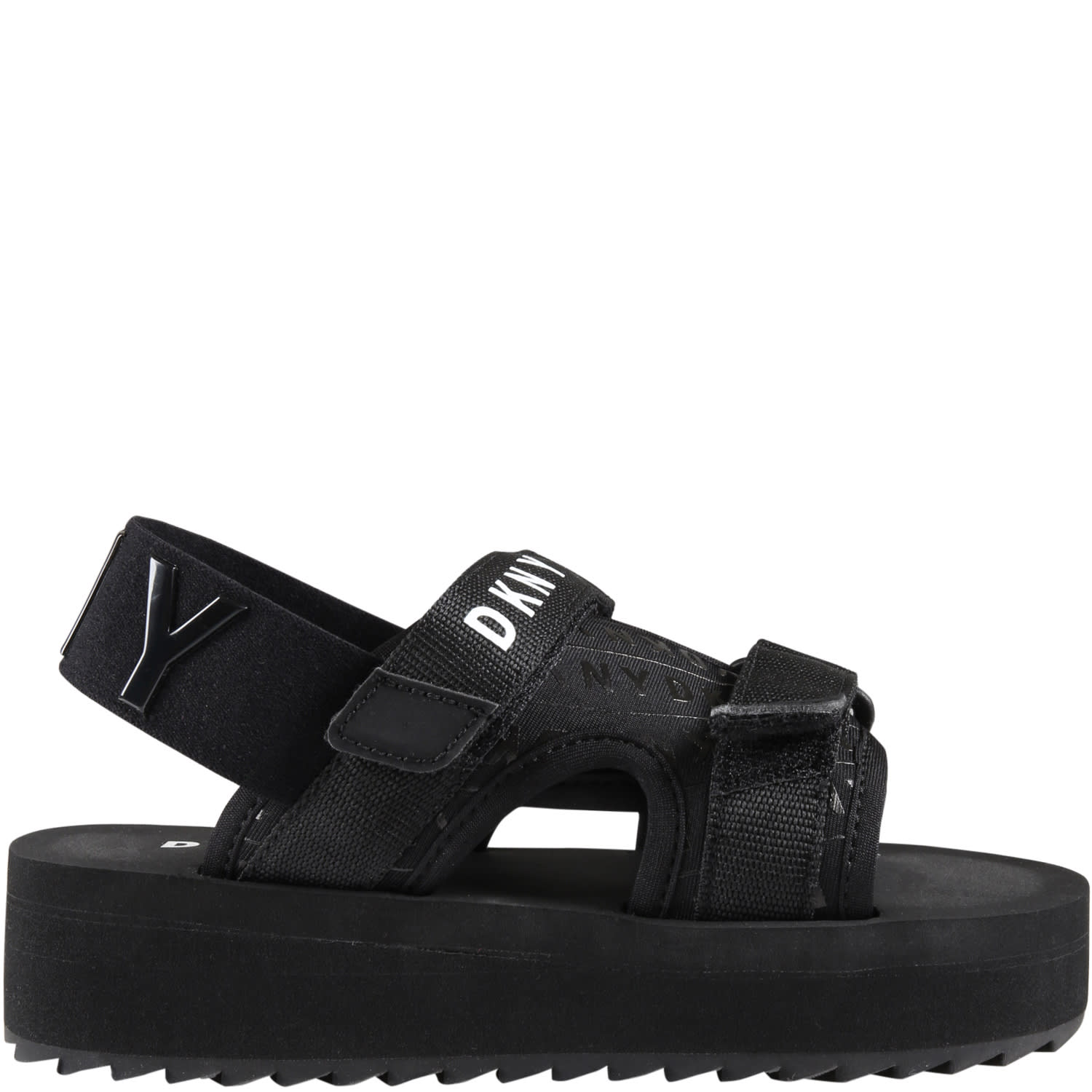 DKNY Black Sandals For Girl With White Logo