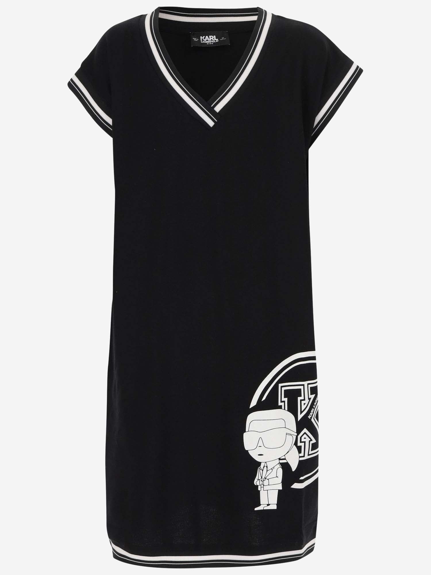Shop Karl Lagerfeld Stretch Cotton Dress With Logo In Black