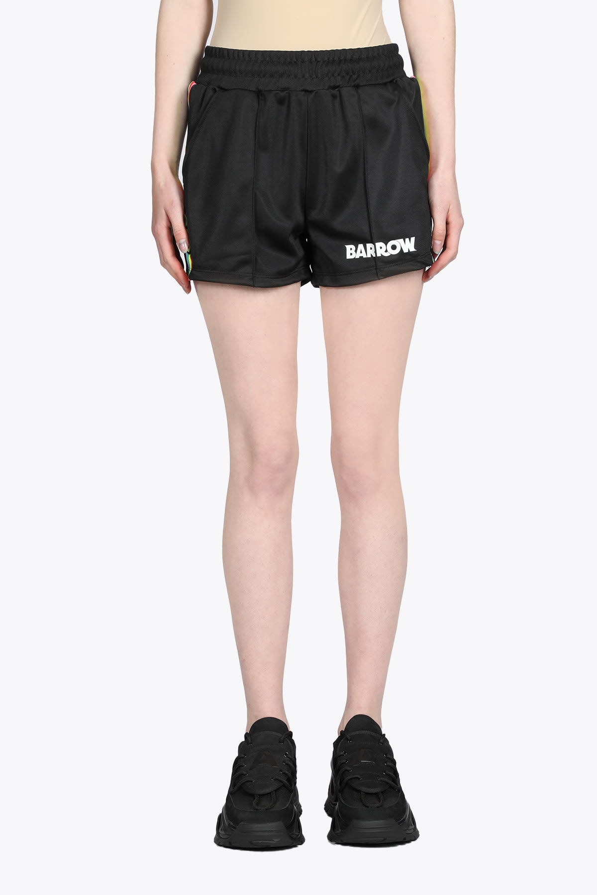 Barrow Triacetate Shorts Woman Black tracksuit shorts with multicolor side tape