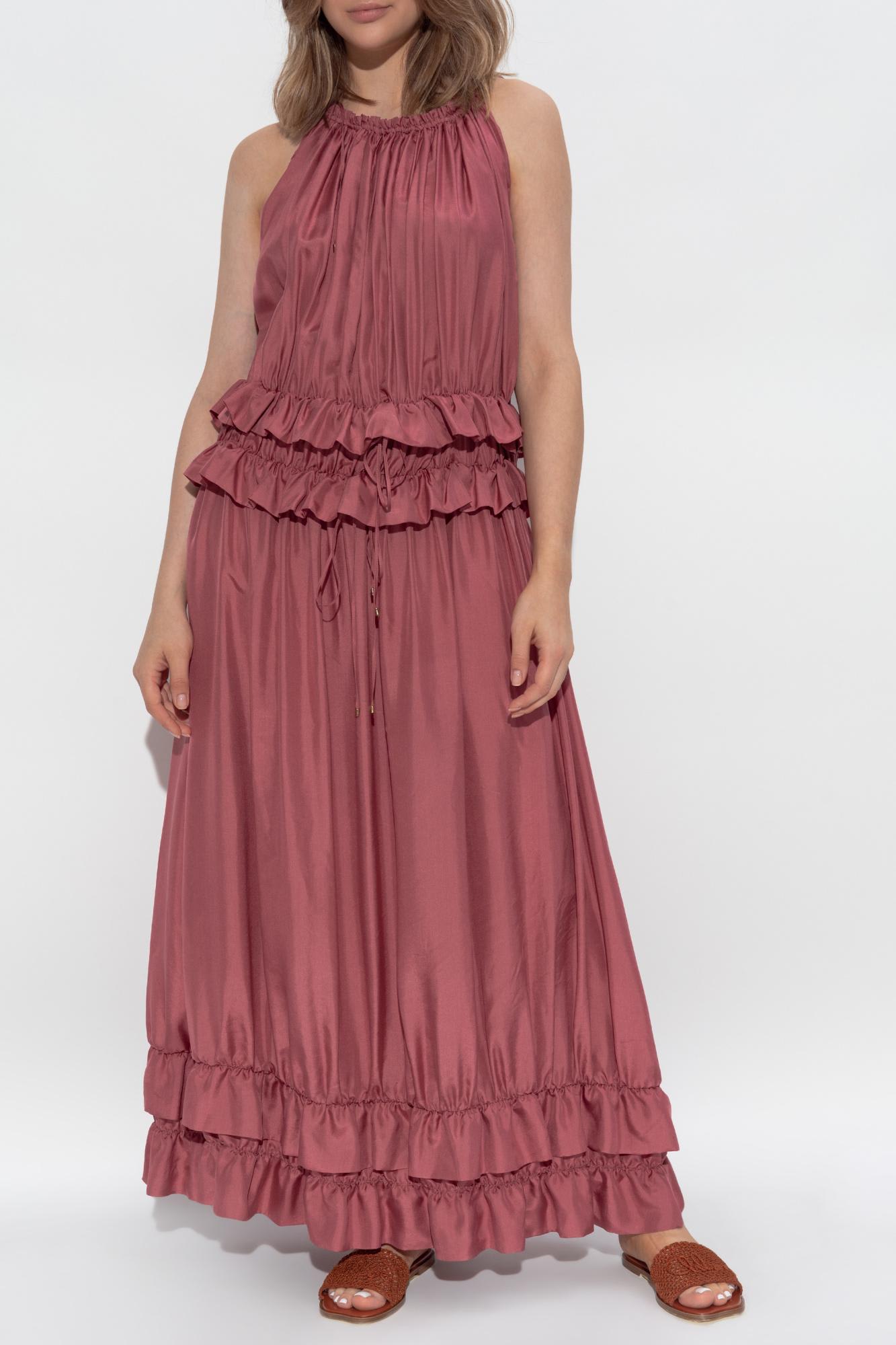 Chloé Silk Dress With Ruffles In Pink