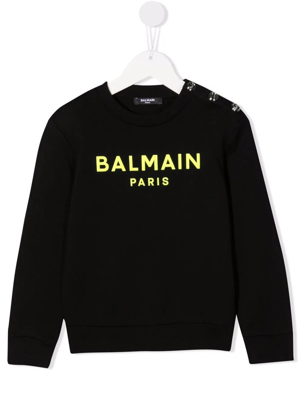 Balmain Kids Black Sweatshirt With Fluo Yellow Logo And Grey Embossed Buttons