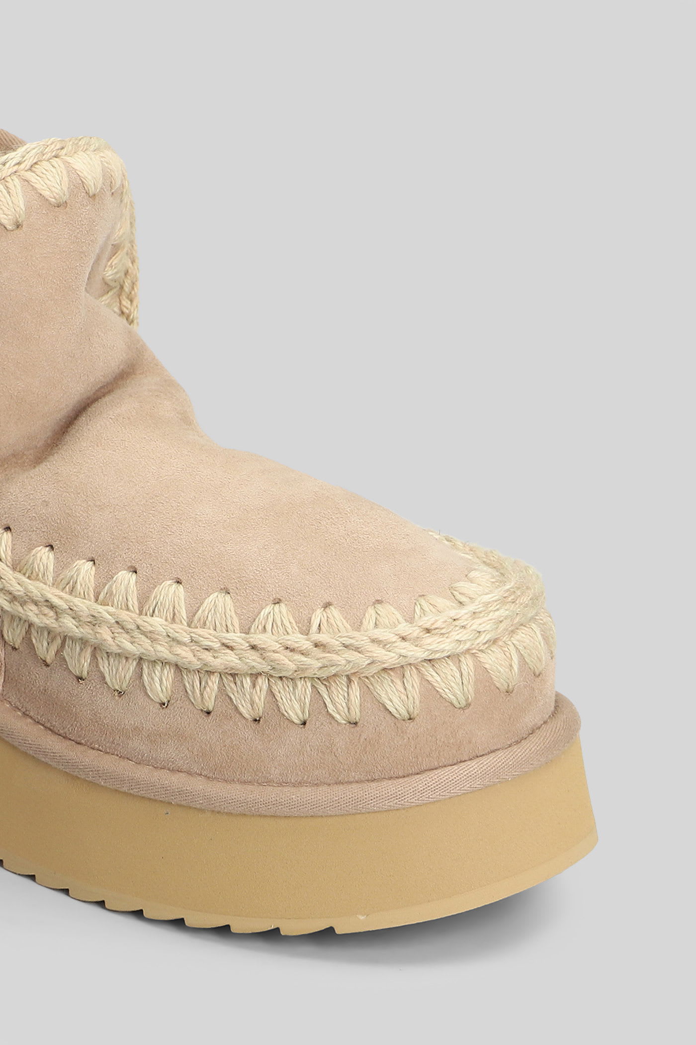 Mou Mini Eskimo Platform Ankle Boots Inside Wedge In Camel Suede In Neutral